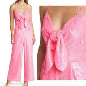 NWT BTFL-Life Women's Aeila Sequin Wide Leg Jumpsuit Romper in Pink Size XS